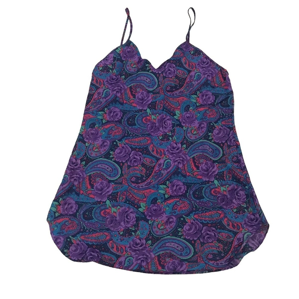 Vtg Partners Mervyns Nightgown L Paisley Purple Chemise Sexy Pinup Lingerie Trav
